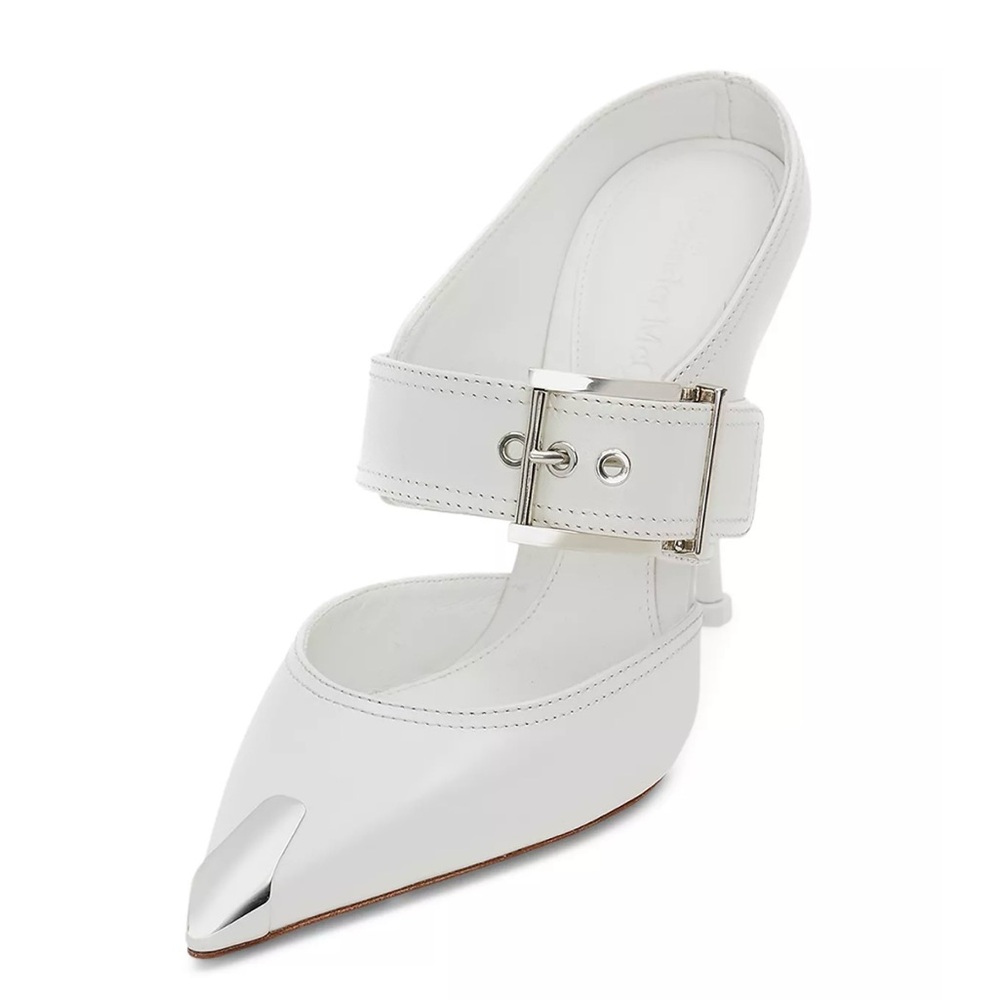 Alexander McQueen Punk Buckle Stiletto Mules - White, Size 8.5/38.5EU - New!